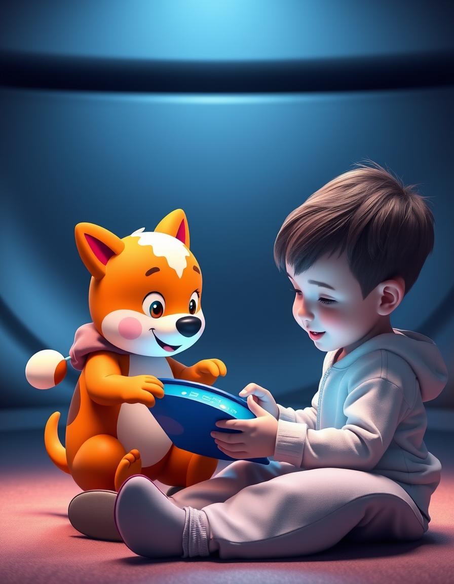 Child smiling with BigPetPal - active, safe screen time